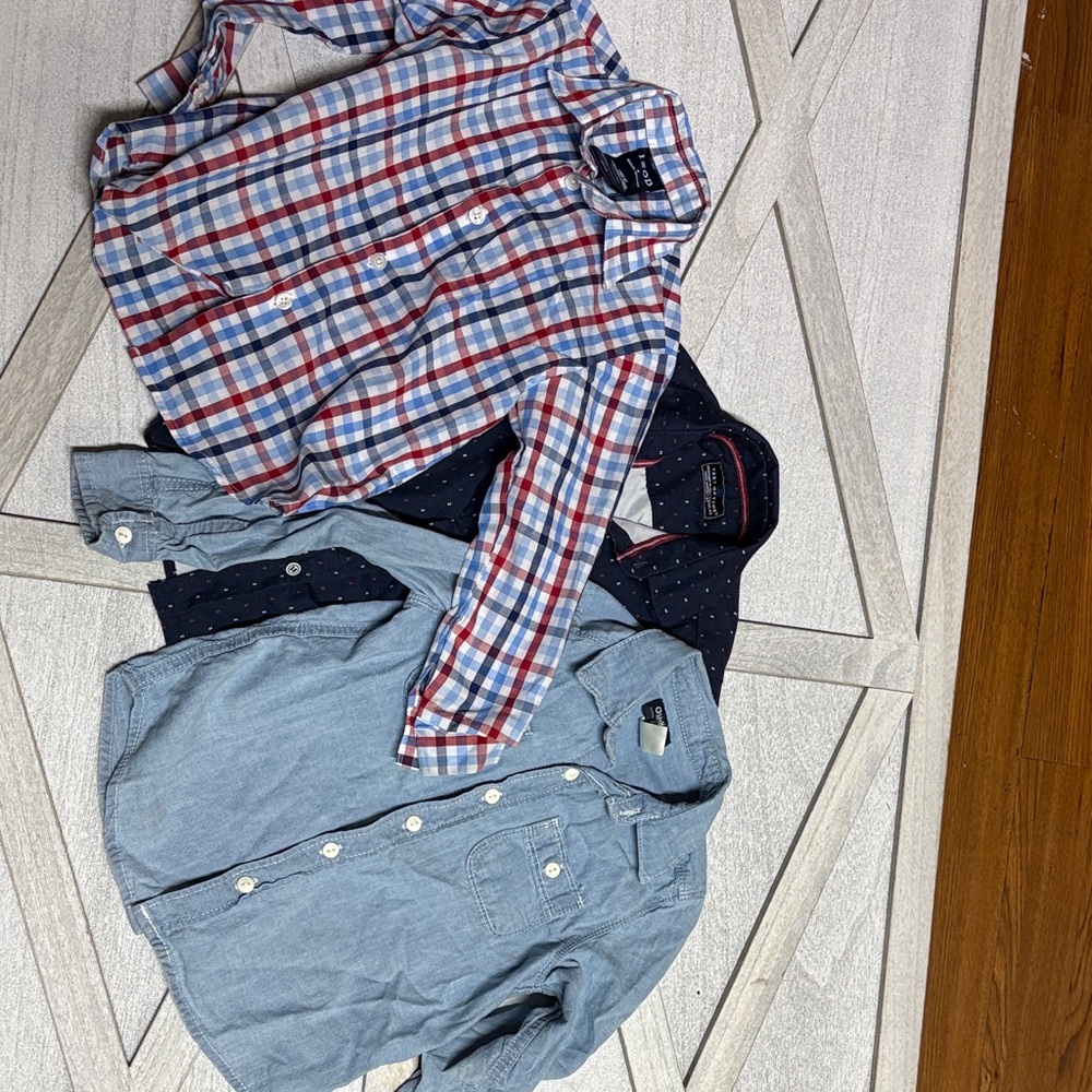 Toddler Boy Dress Shirt Bundle, two long sleeve and one short, 3T and 4T Mix